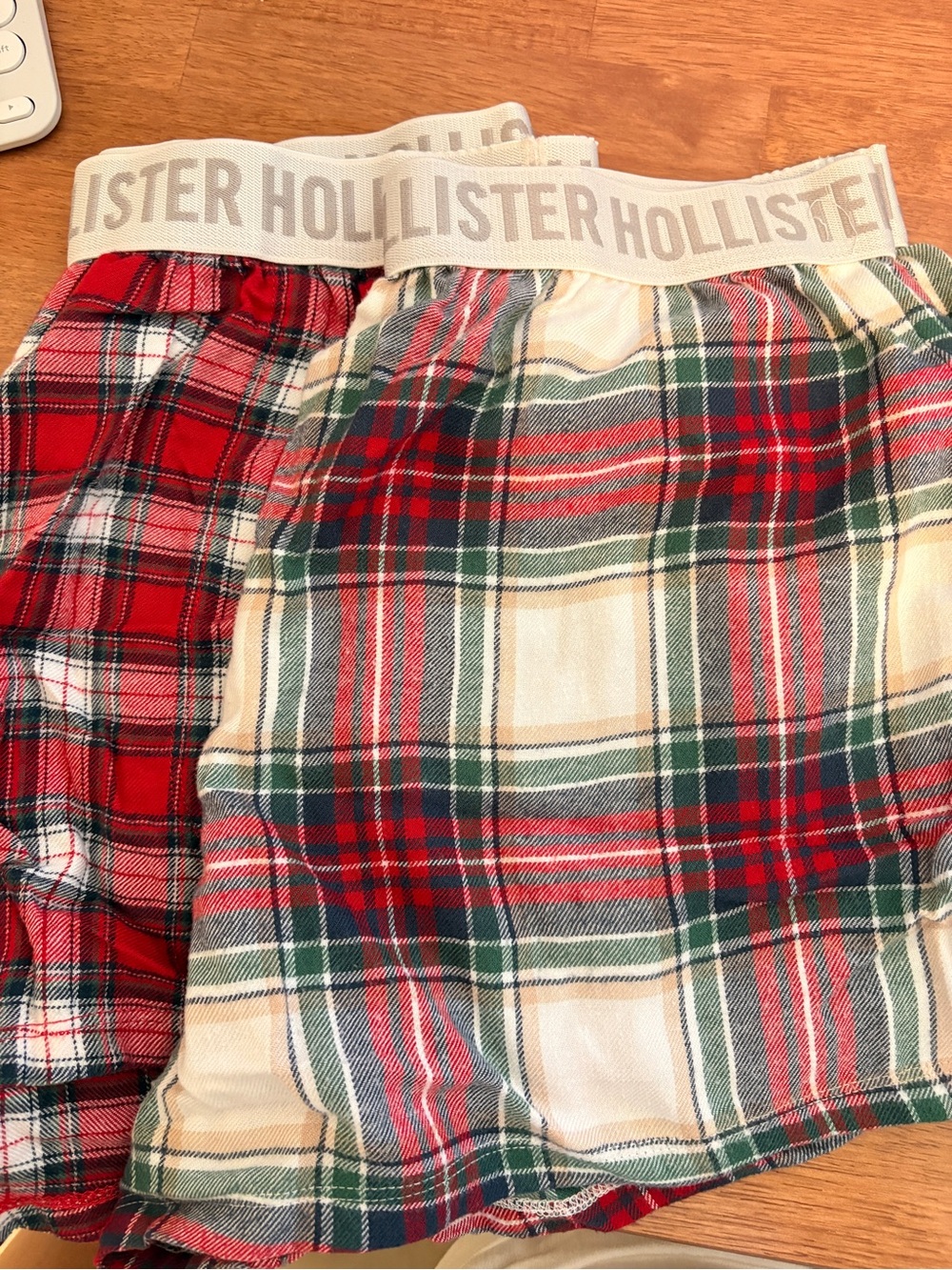 Hollister Red and Green Plaid Sleep Shorts with Logo Waistband and pockets.